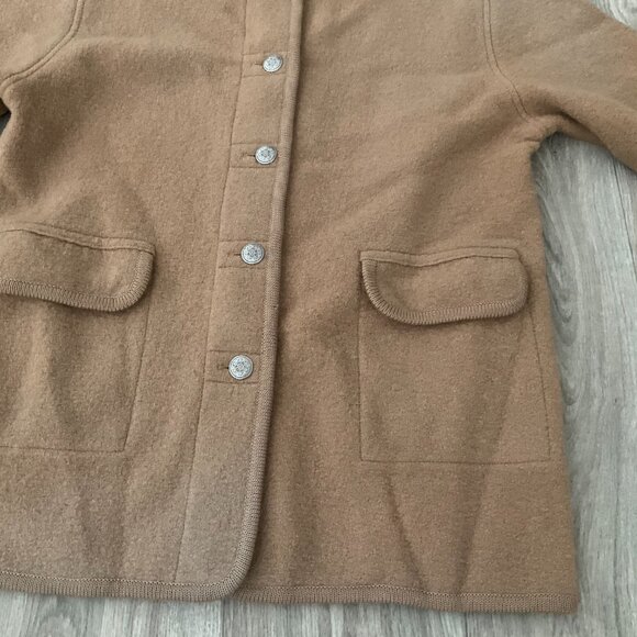 Talbots Wool Cardigan Women's Small Tan Oversized Sweater Collared Flat Pockets - Picture 4 of 10